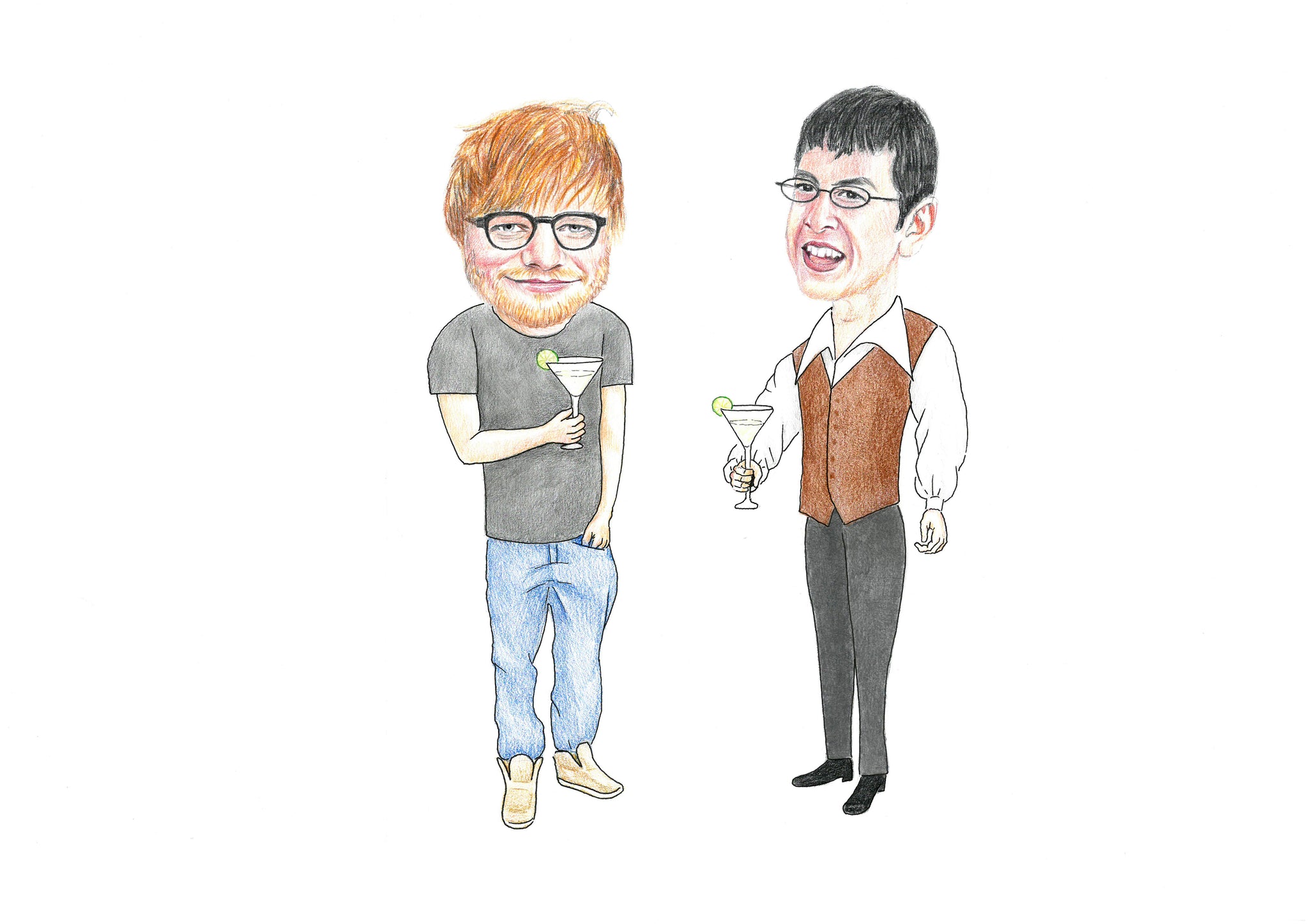 Ed Sheeran and McLovin drinking Margaritas Print